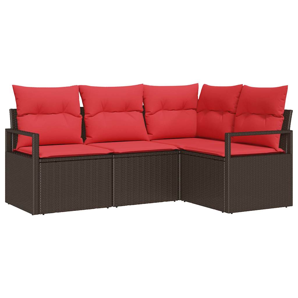 vidaXL Tuinbank Set met kussen 4 pcs Bruin en Rood poly rattan