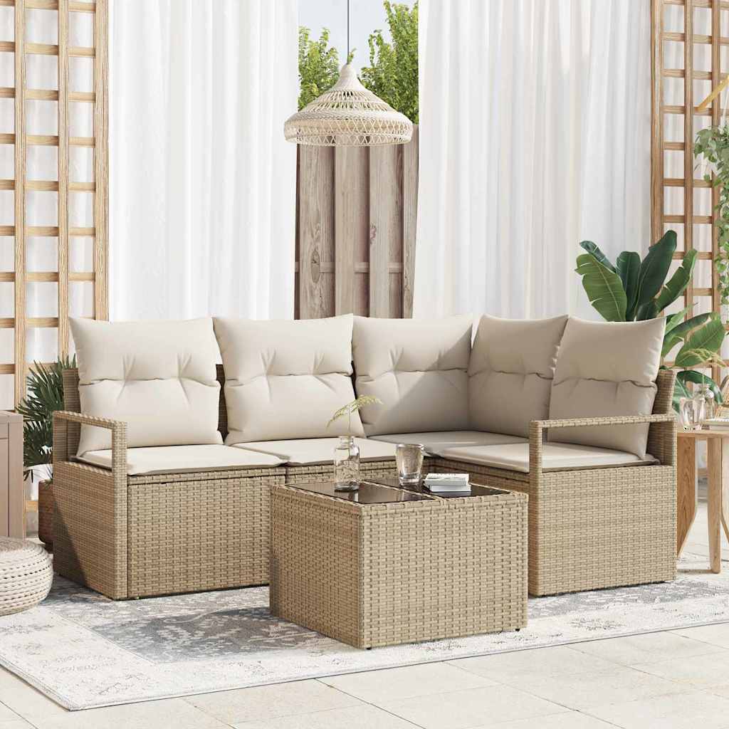 vidaXL Bankstel met kussen met opslag 4 pcs Zwart en Crème poly rattan