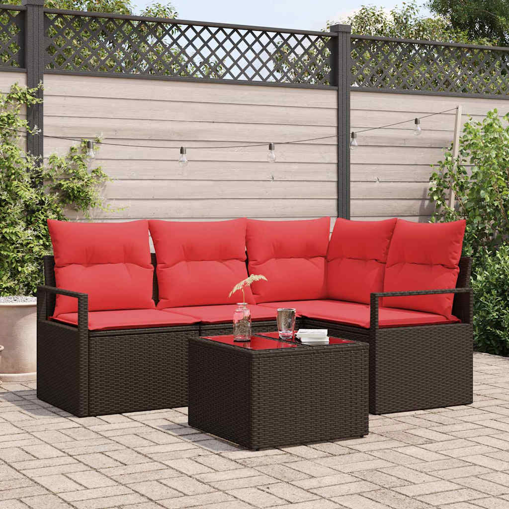 vidaXL Tuinbank Set met kussen 4 pcs Bruin en Rood poly rattan