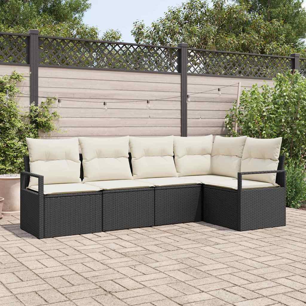 vidaXL Garden Bench Set with Cushion 5 pcs Black and White poly rattan
