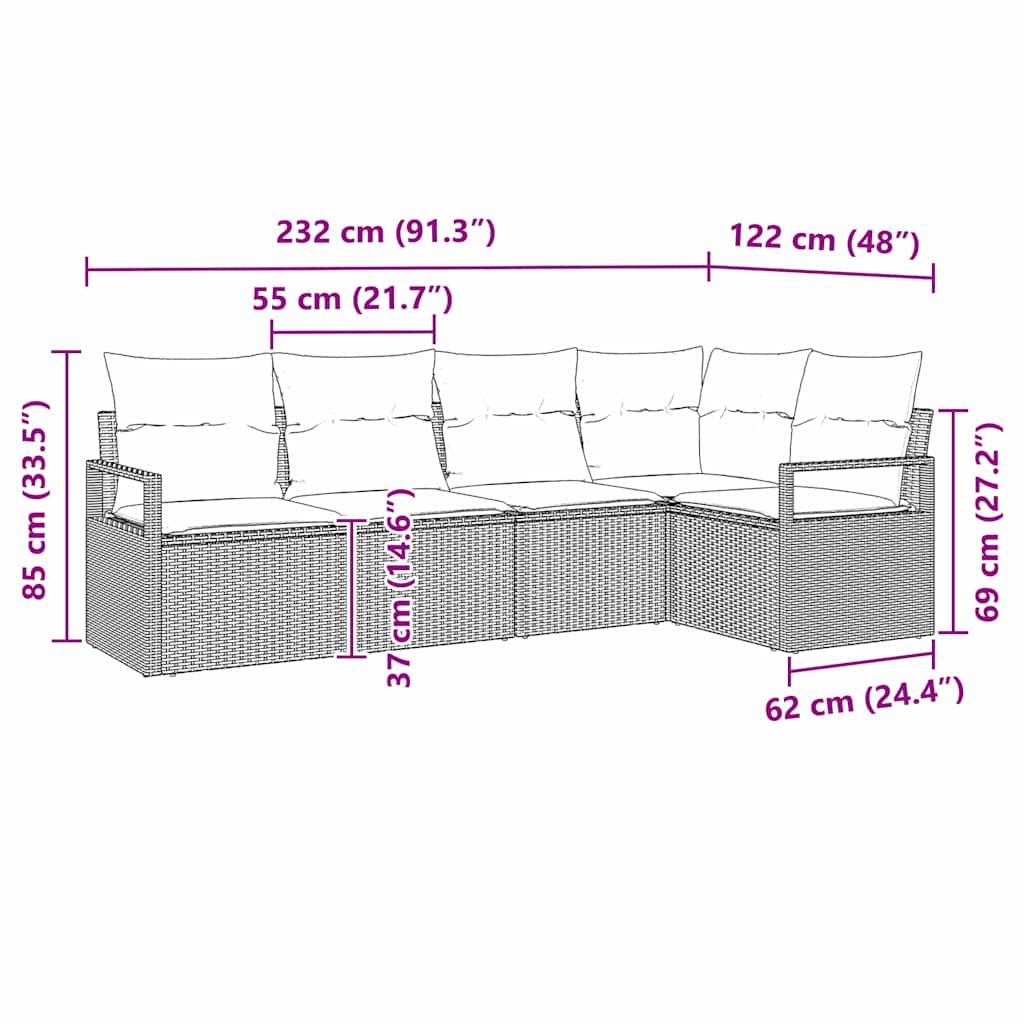 vidaXL Garden Bench Set with Cushion 5 pcs Black and White poly rattan