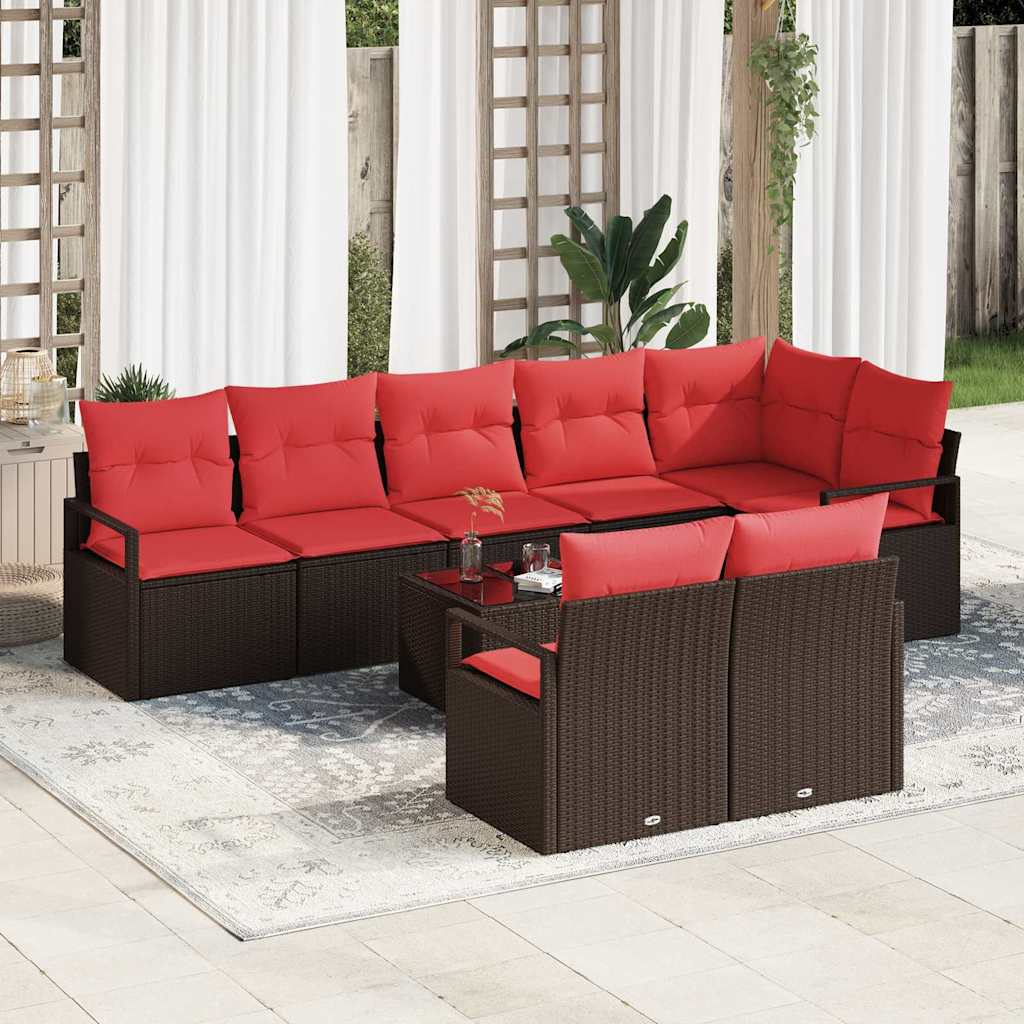 vidaXL Garden Sofa Set with Cushions 8 pcs Brown and Red Poly Rattan