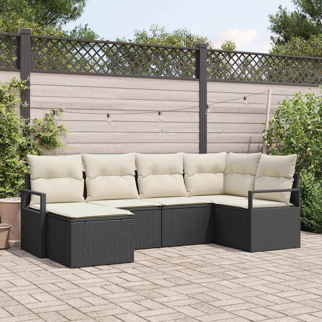 vidaXL Bankstel met kussen met opslag 6 pcs Zwart en Crème poly rattan
