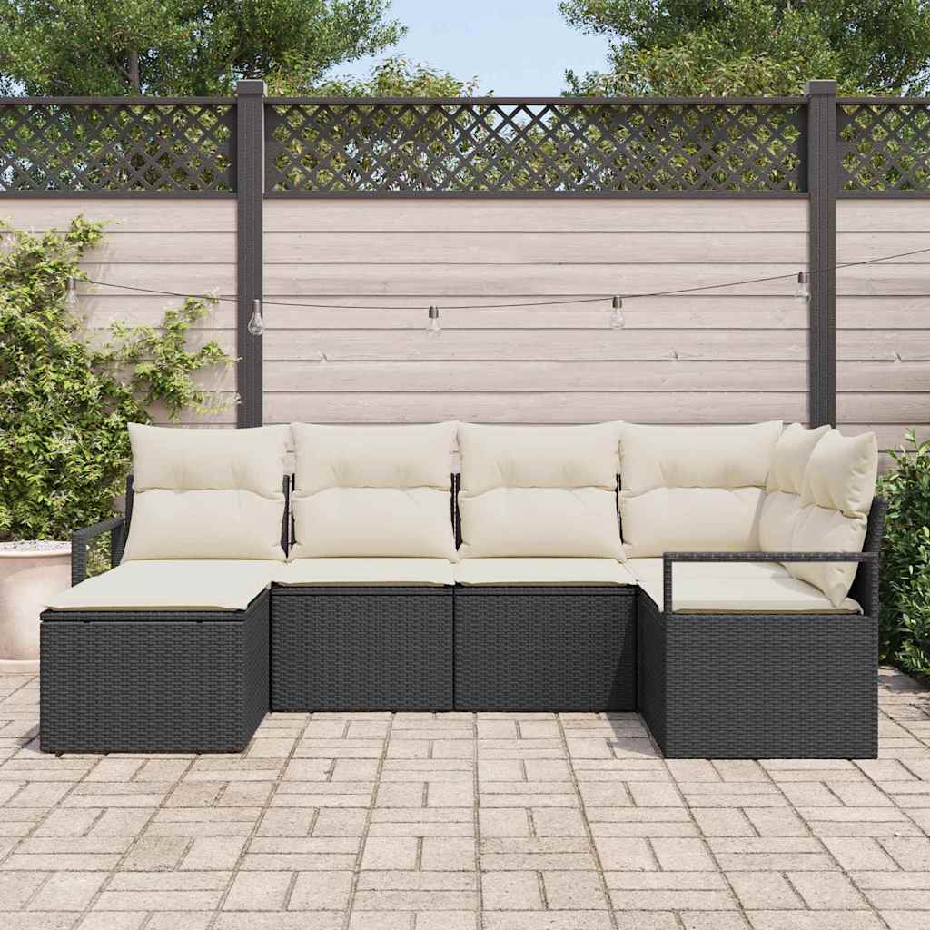 vidaXL Bankstel met kussen met opslag 6 pcs Zwart en Crème poly rattan