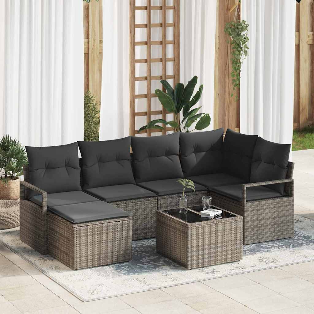 vidaXL Bankstel met kussen met opslag 6 pcs Zwart en Crème poly rattan