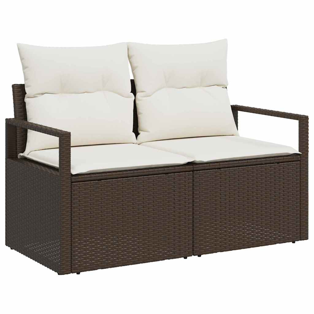 vidaXL Bankstel met kussen met opslag 8 pcs Zwart en Crème poly rattan