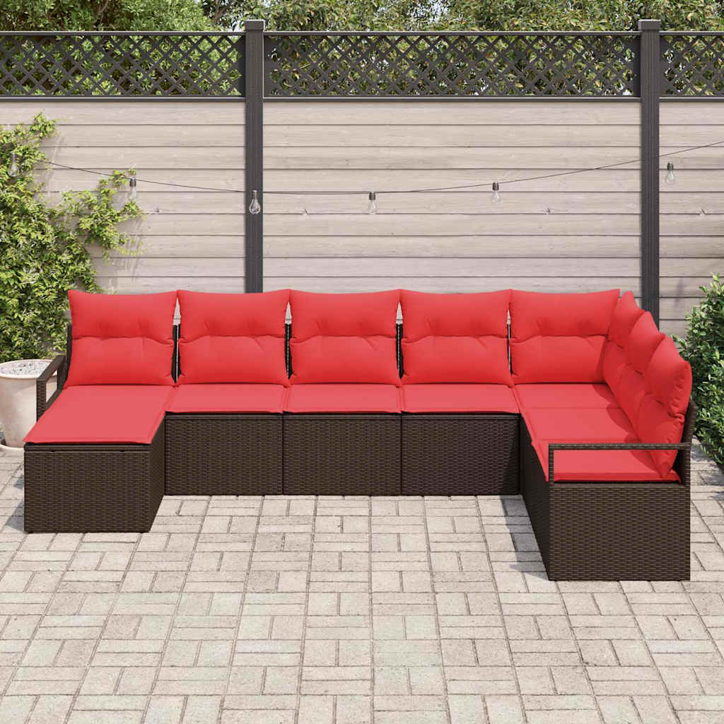 vidaXL Sofa Set with Cushion and Storage 8 pcs Brown and Red Poly Rattan
