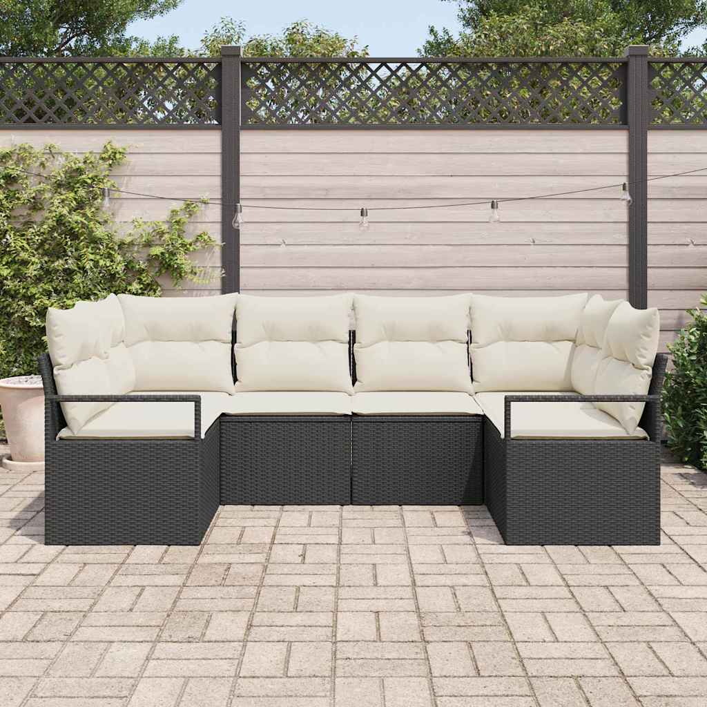 vidaXL Garden Lounge Set with Cushion 6 pcs Black and White poly rattan