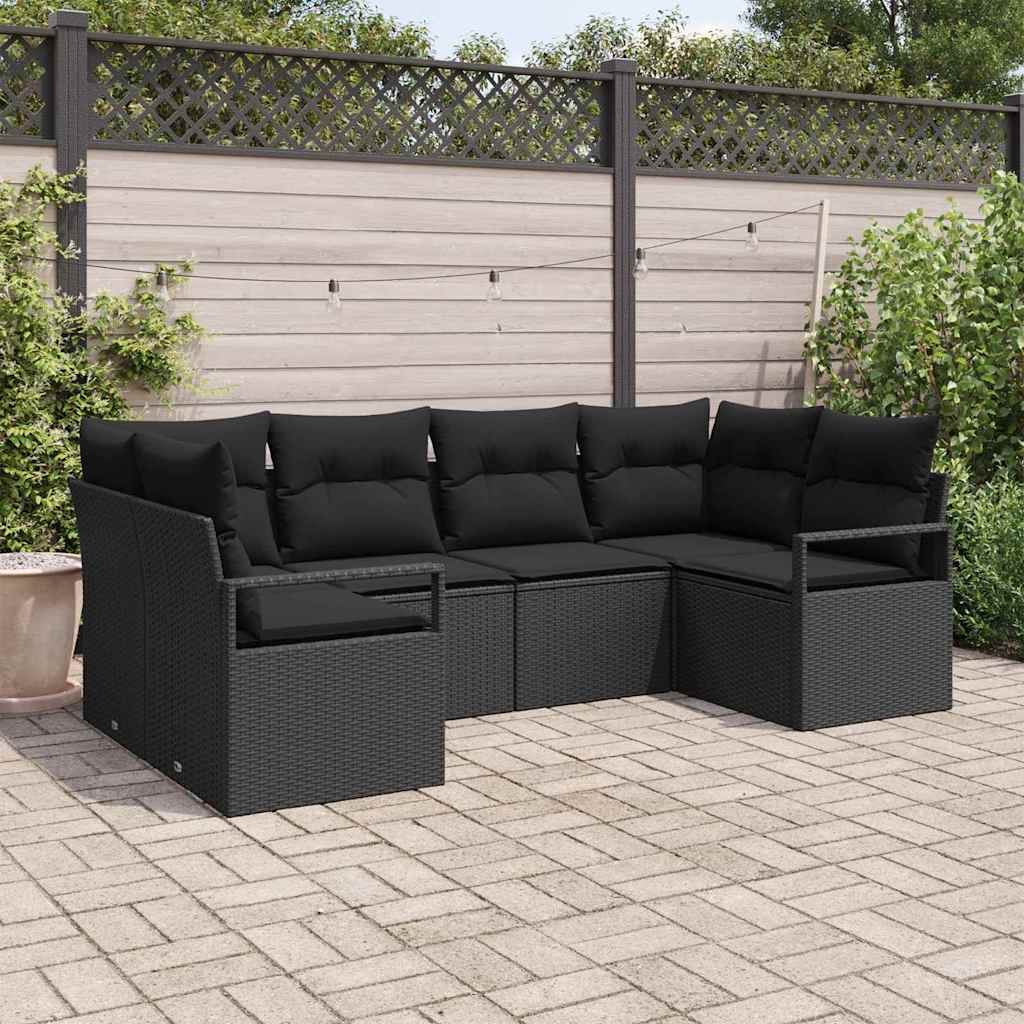 vidaXL Garden Lounge Set with Cushion 6 pcs Black and White poly rattan
