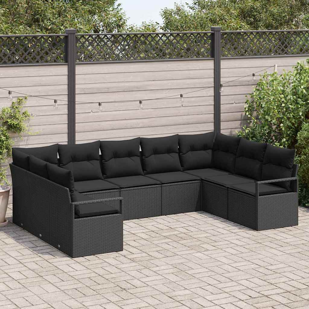 vidaXL Garden Sofa Set with cushions 9 pcs Black and White poly rattan