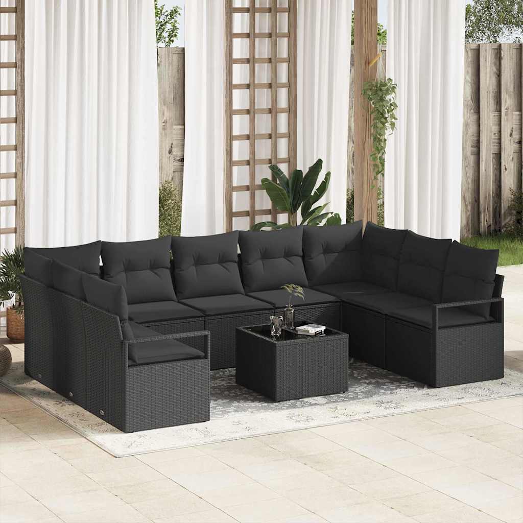 vidaXL Garden Sofa Set with cushions 9 pcs Black and White poly rattan