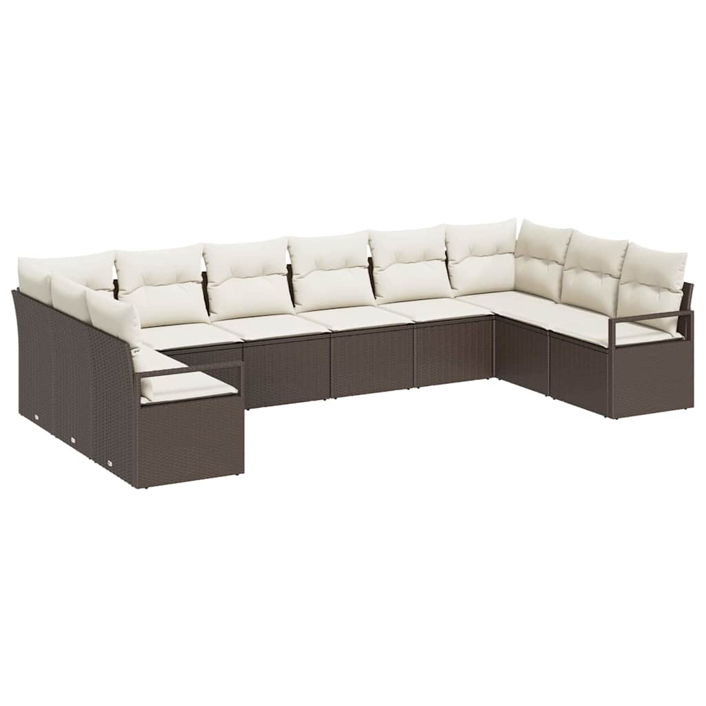 vidaXL Tuinbank Set met kussen 10 pcs Zwart en Wit poly rattan