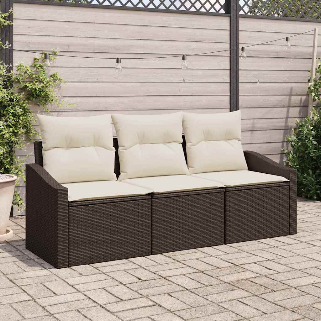 vidaXL Tuinbank Set met kussen 3 pcs Zwart en Wit poly rattan