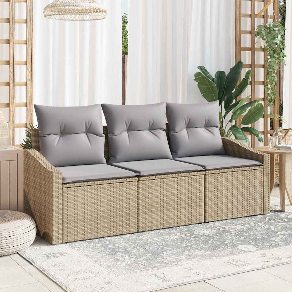 vidaXL Tuinbank Set met kussen 3 pcs Zwart en Wit poly rattan