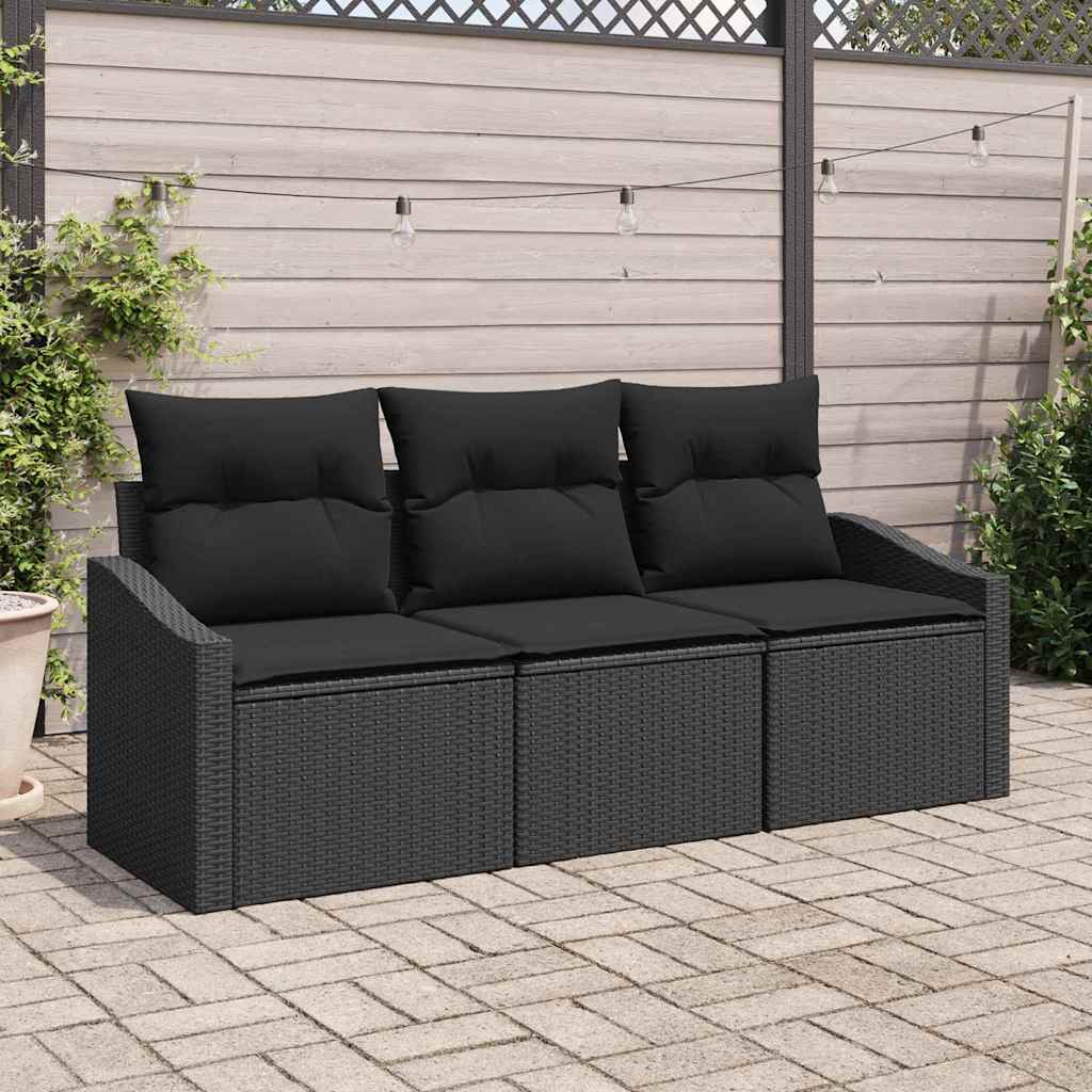 vidaXL Tuinbank Set met kussen 3 pcs Zwart en Wit poly rattan