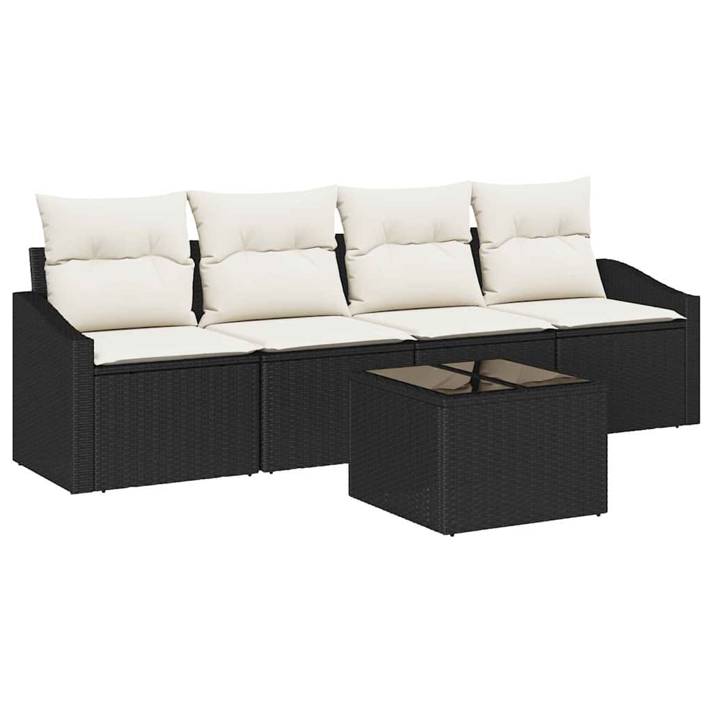 vidaXL Bankstel met kussen met opslag 5 pcs Zwart en Crème poly rattan