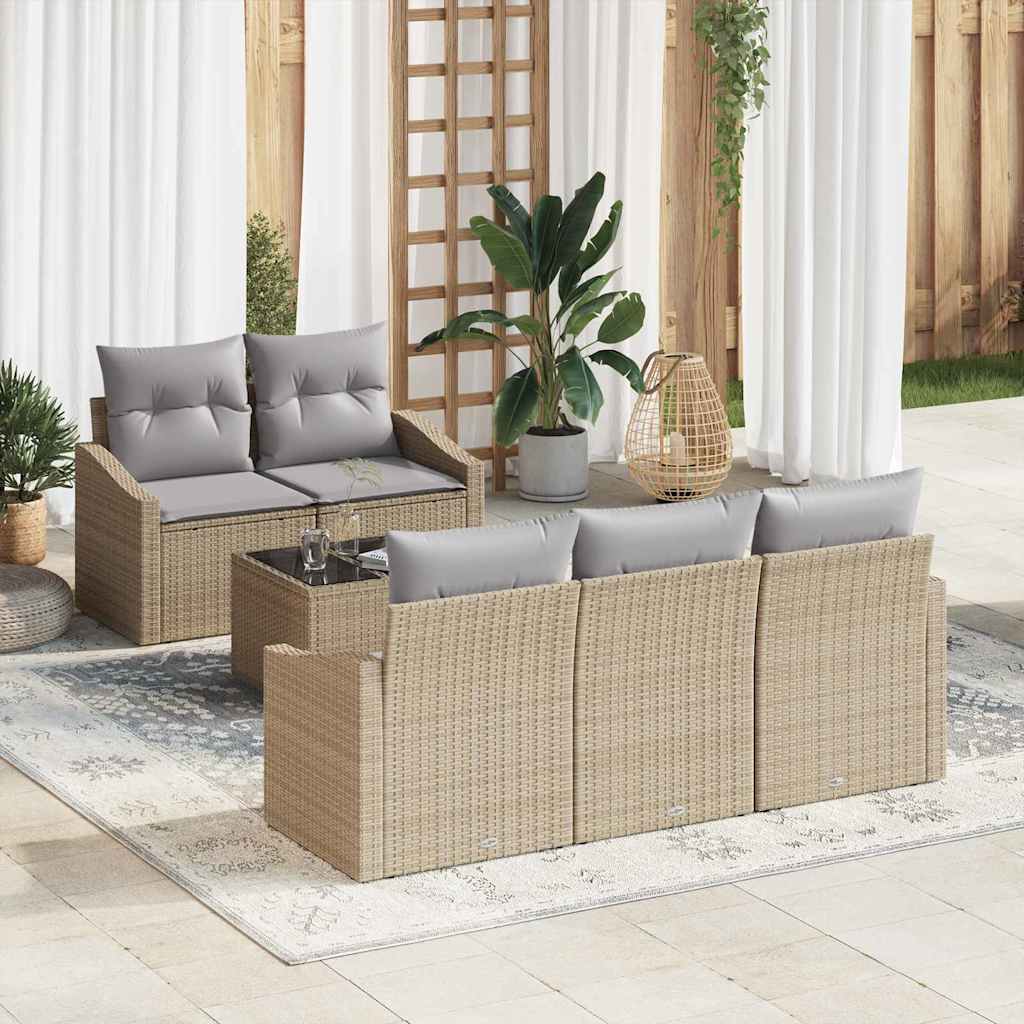 vidaXL Bankstel met kussen met opslag 6 pcs Zwart en Crème poly rattan