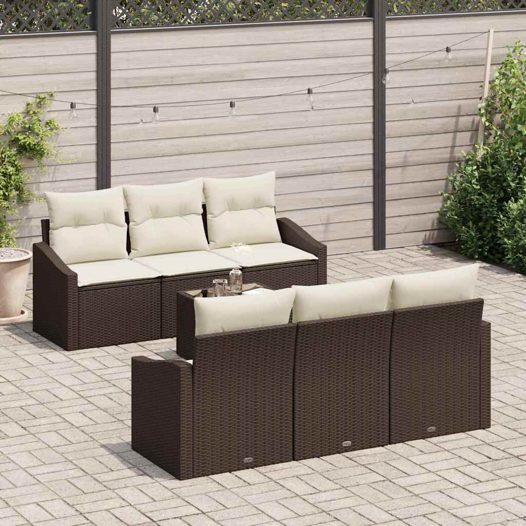 vidaXL Bankstel met kussen met opslag 7 pcs Zwart en Crème poly rattan
