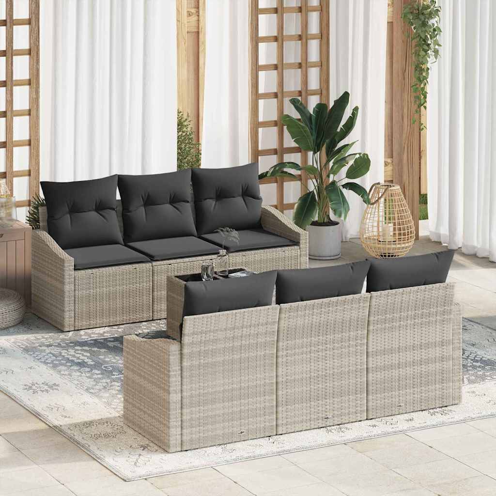 vidaXL Bankstel met kussen met opslag 7 pcs Zwart en Crème poly rattan