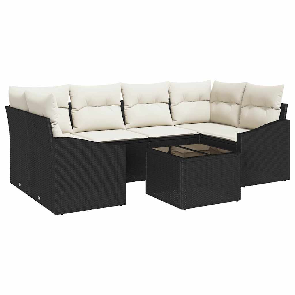 vidaXL Sofa Set with Cushions with Storage 7 pcs Black and Cream Poly Rattan