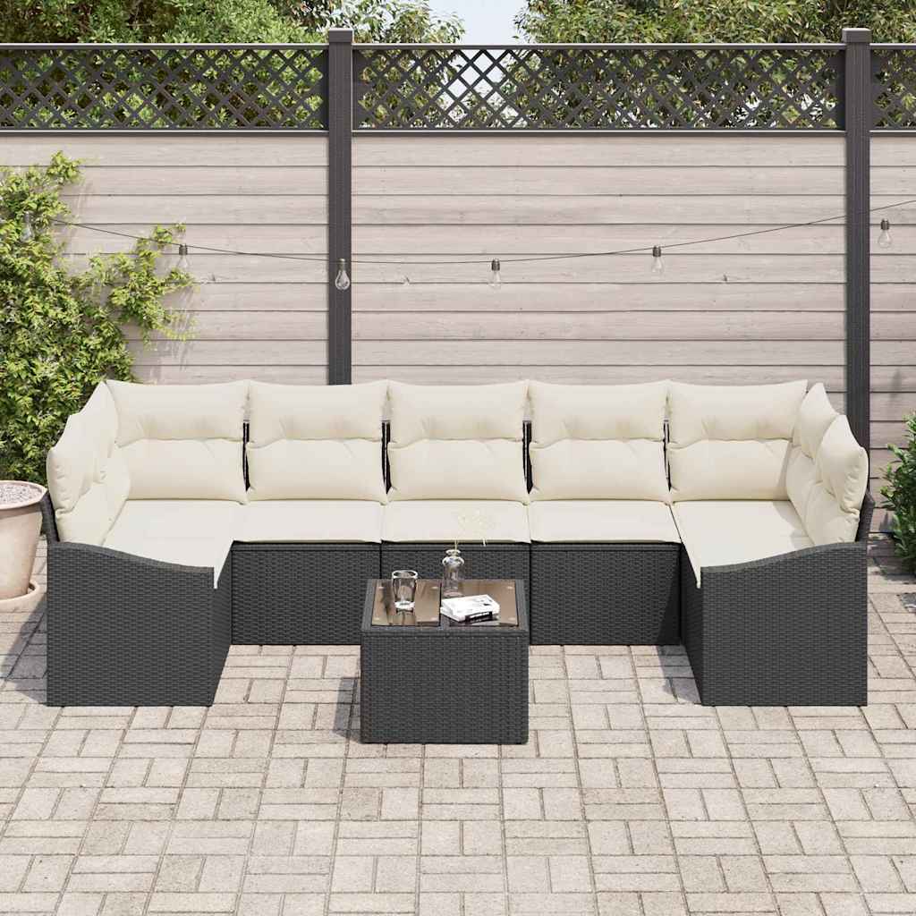vidaXL Sofa Set with Cushions Storage 8 pcs Black and Cream Poly Rattan