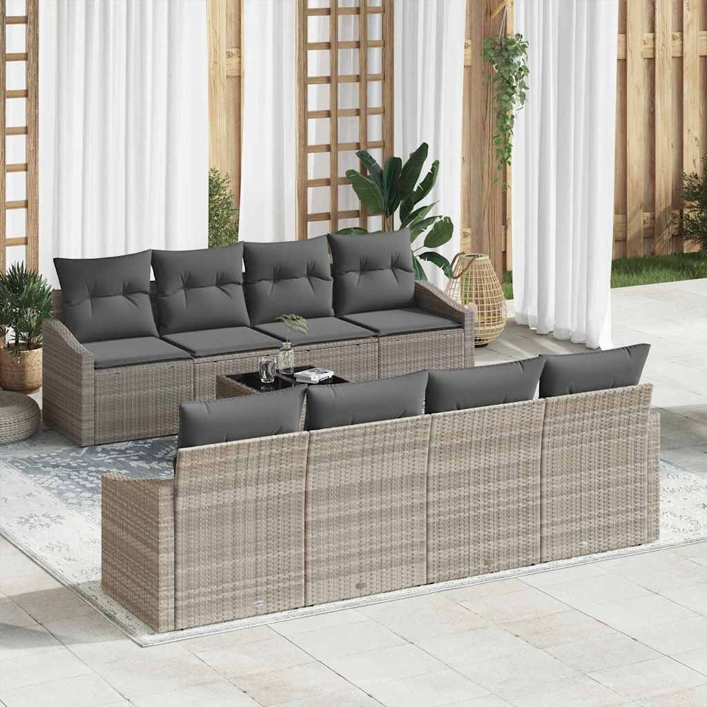 vidaXL Bankstel met kussen met opslag 7 pcs Zwart en Crème poly rattan