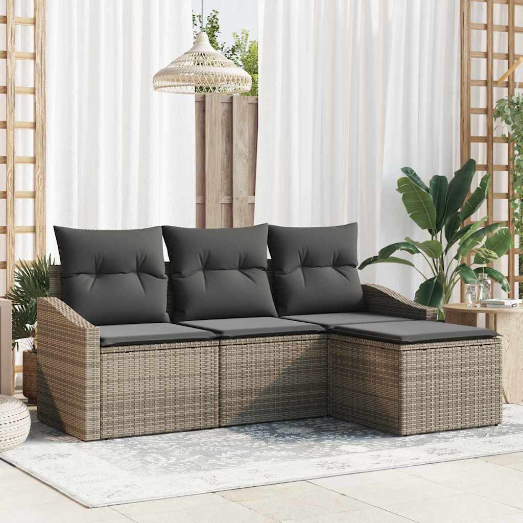 vidaXL Bankstel met kussen met opslag 4 pcs Zwart en Crème poly rattan