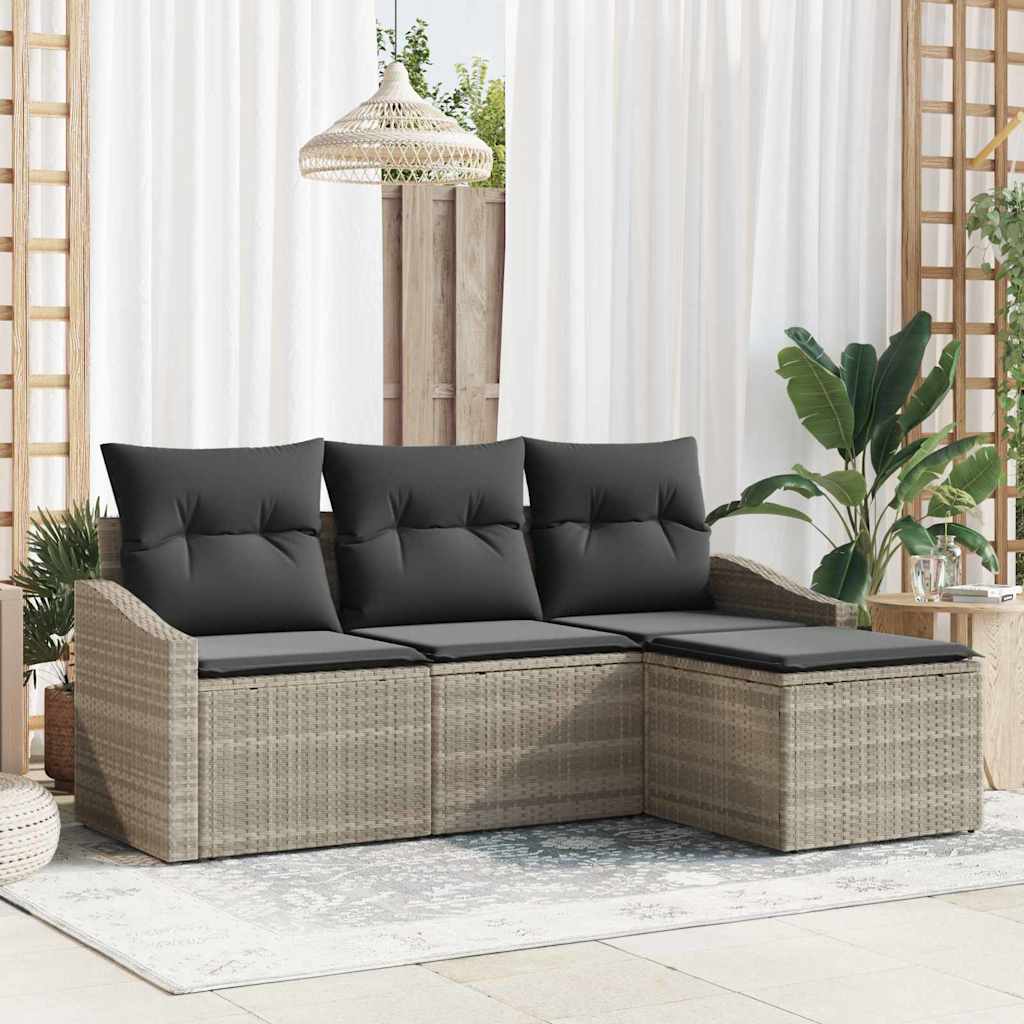 vidaXL Bankstel met kussen met opslag 4 pcs Zwart en Crème poly rattan