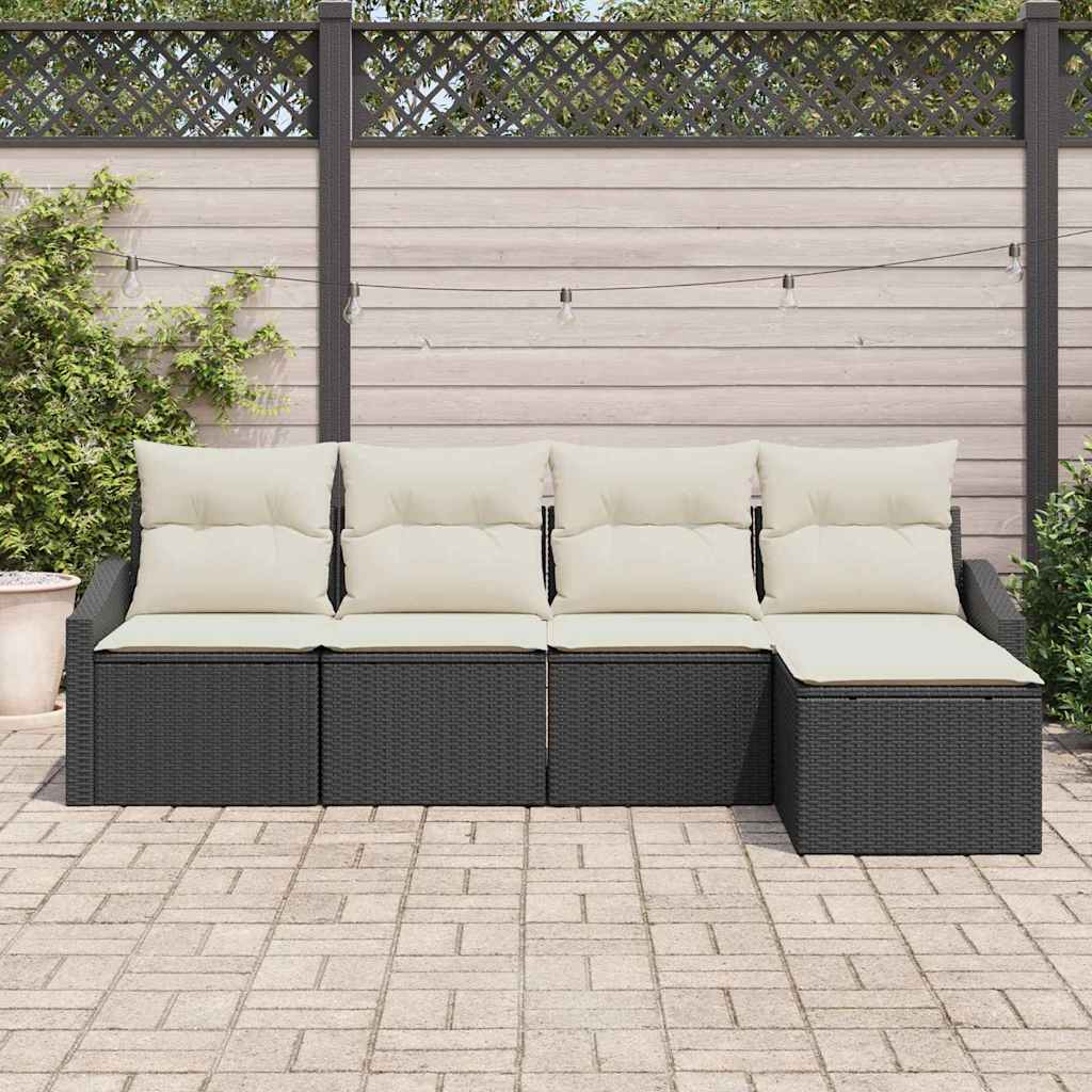 vidaXL Bankstel met kussen met opslag 5 pcs Zwart en Crème poly rattan
