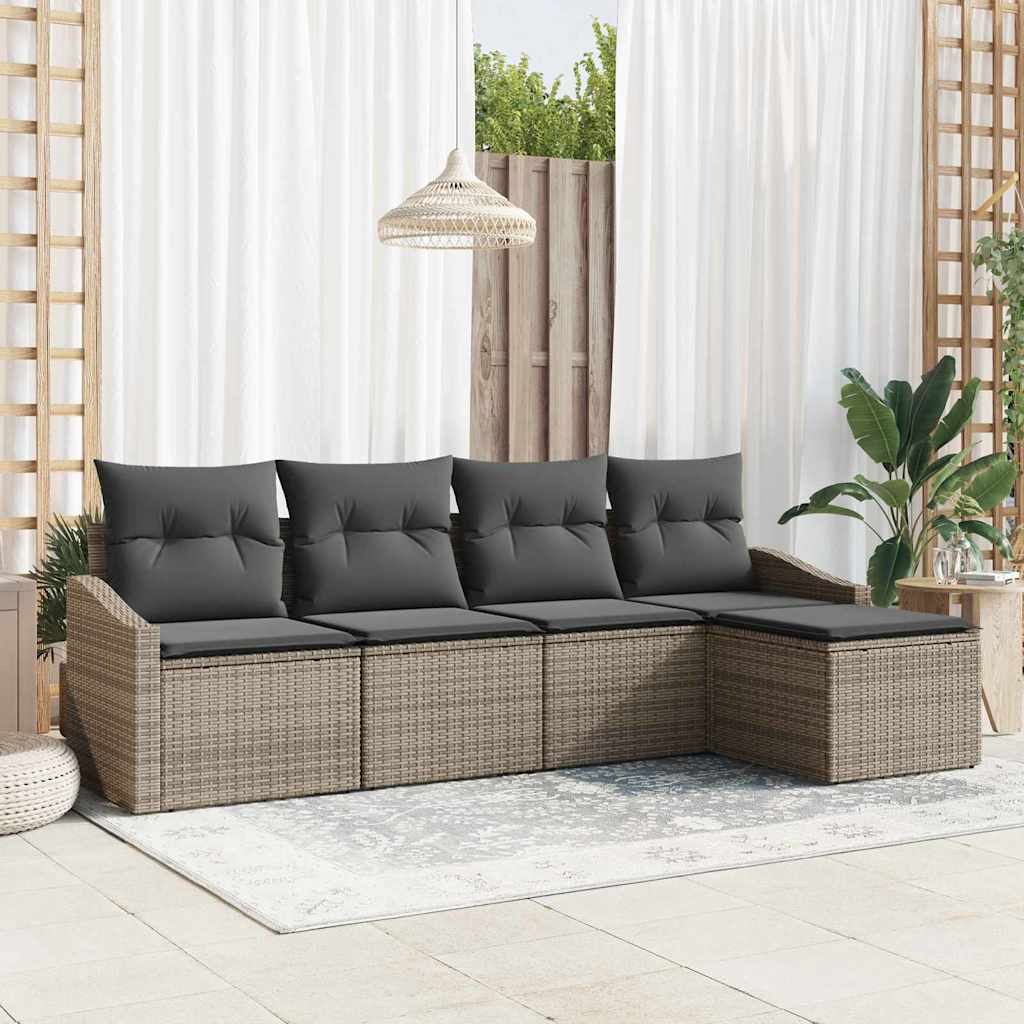 vidaXL Bankstel met kussen met opslag 5 pcs Zwart en Crème poly rattan