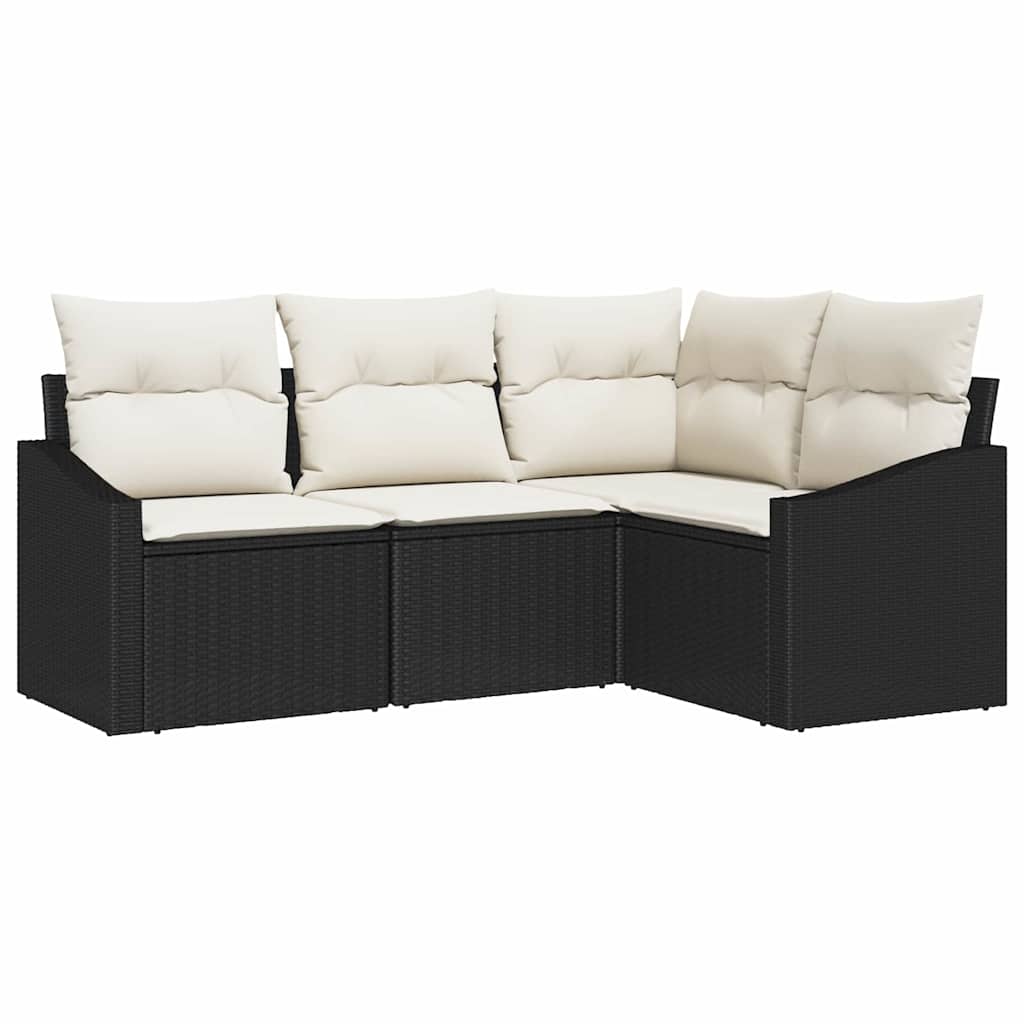 vidaXL Tuinbank Set met kussen 4 pcs Zwart en Wit poly rattan