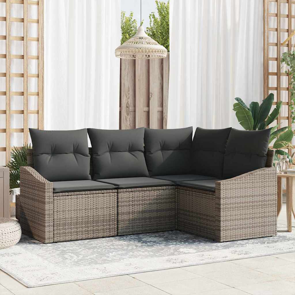 vidaXL Tuinbank Set met kussen 4 pcs Zwart en Wit poly rattan