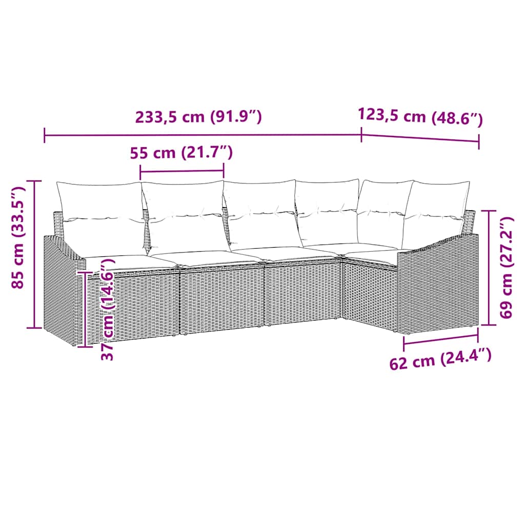 vidaXL Tuinbank Set met kussen 5 pcs Zwart en Wit poly rattan