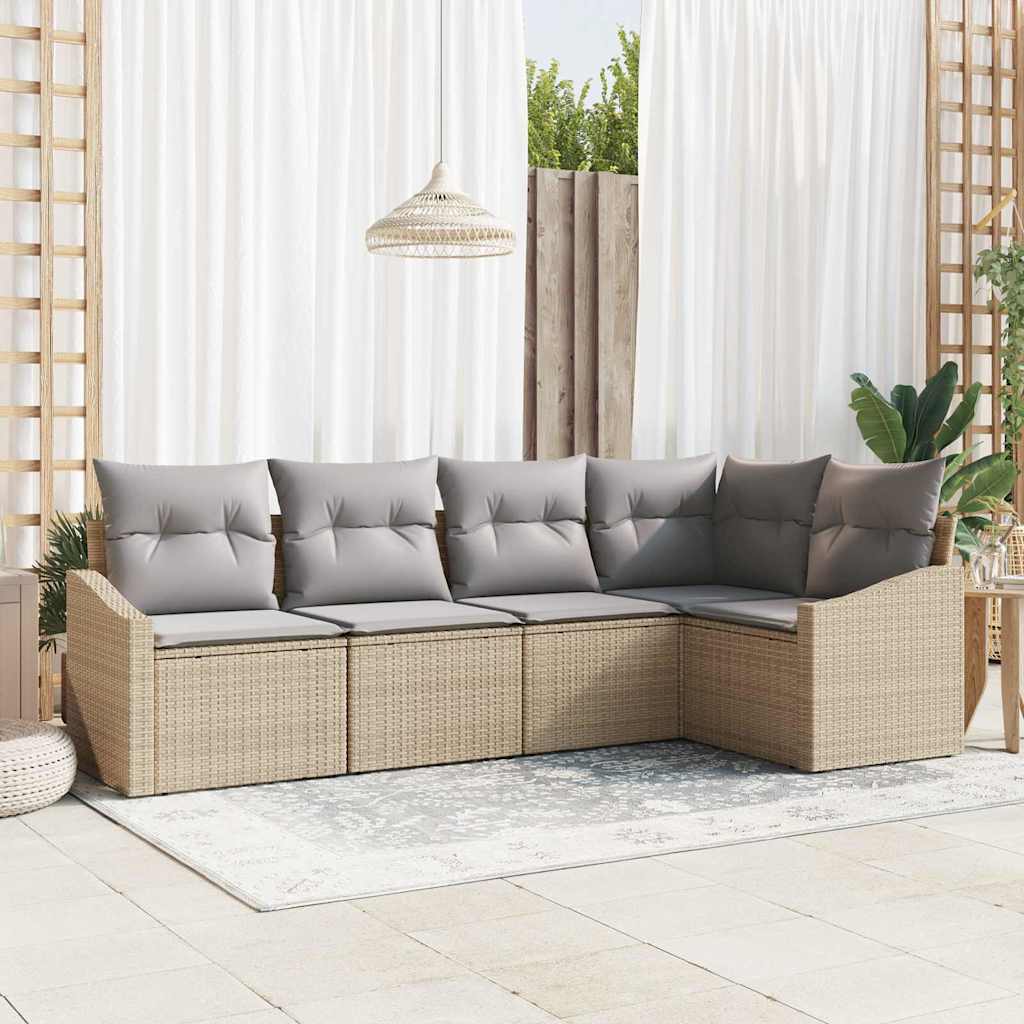 vidaXL Tuinbank Set met kussen 5 pcs Zwart en Wit poly rattan