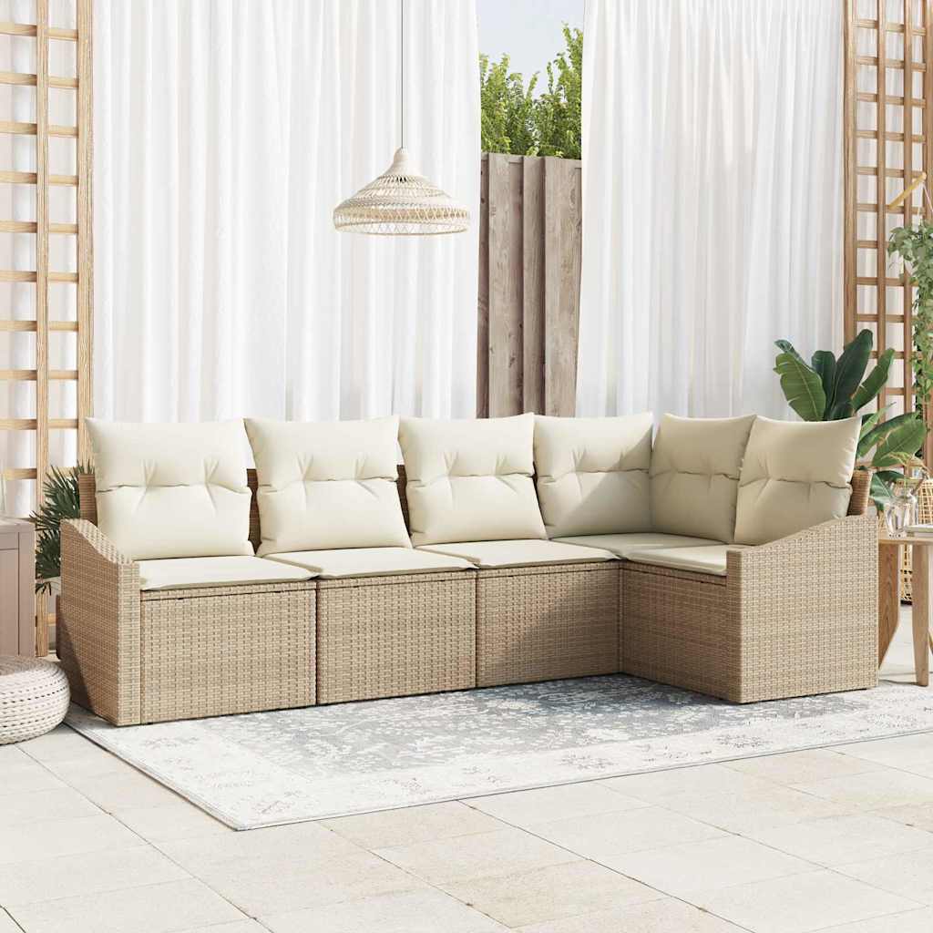 vidaXL Tuinbank Set met kussen 5 pcs Zwart en Wit poly rattan