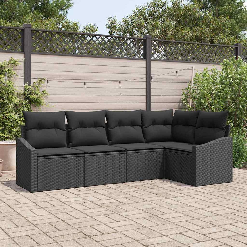 vidaXL Tuinbank Set met kussen 5 pcs Zwart en Wit poly rattan