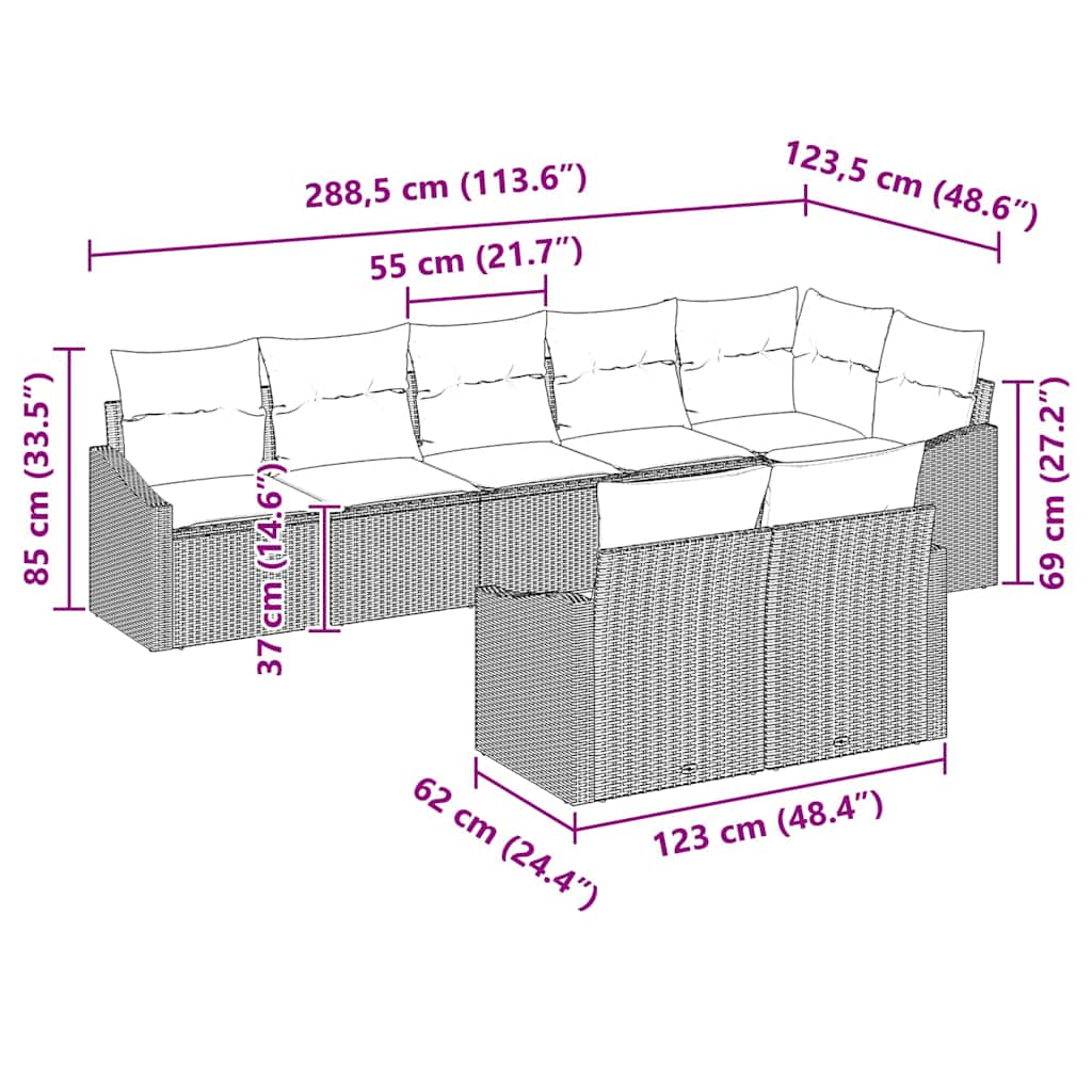 vidaXL Tuinbank Set met kussen 8 pcs Zwart en Wit poly rattan