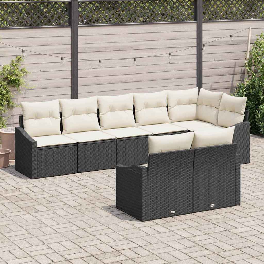 vidaXL Tuinbank Set met kussen 8 pcs Zwart en Wit poly rattan