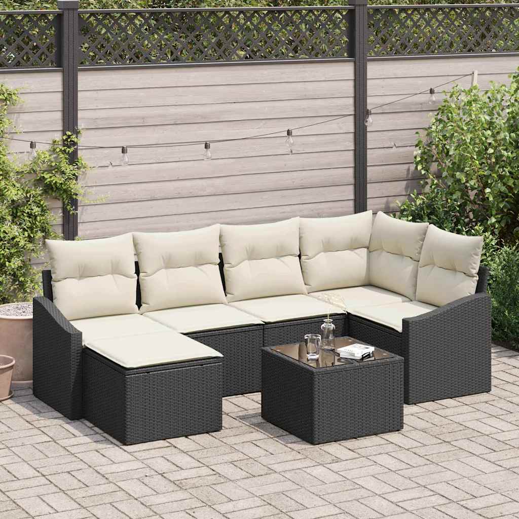 vidaXL Tuin Eettafel Set met kussen met opslag 6 pcs Zwart en Crème