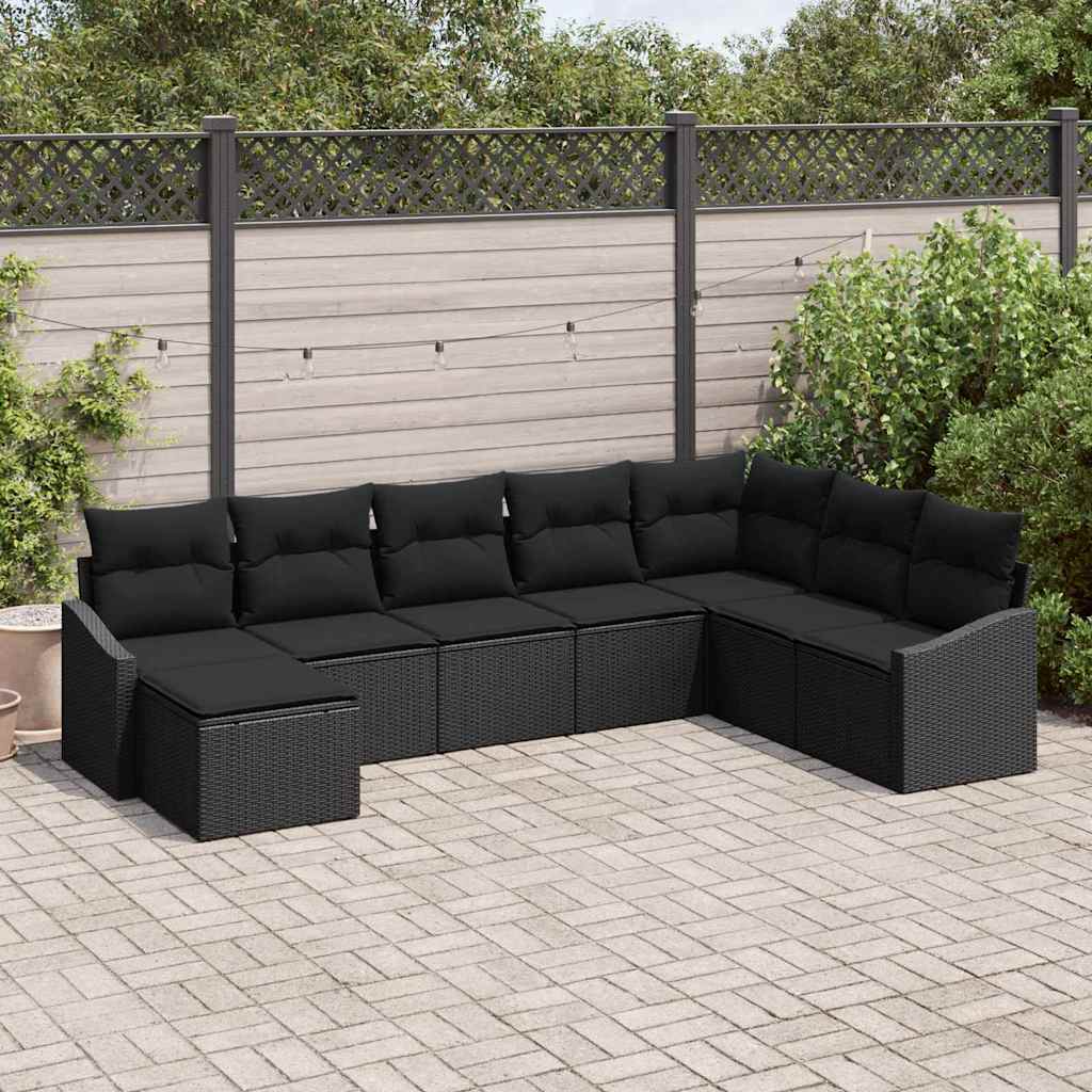 vidaXL Tuinbank Set met kussen 8 pcs Zwart en Crème poly rattan