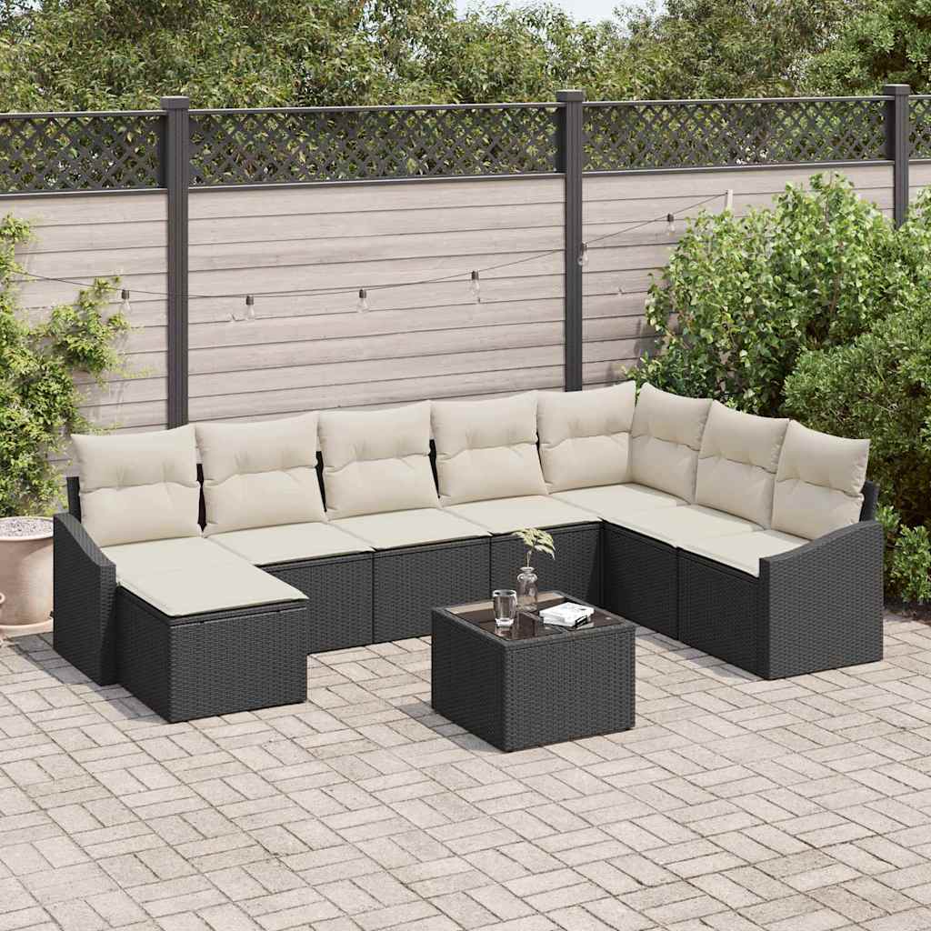 vidaXL Tuinbank Set met kussen 8 pcs Zwart en Crème poly rattan