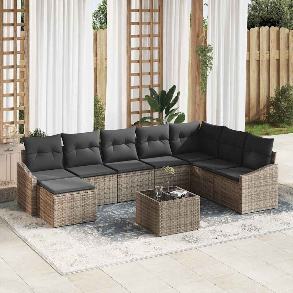 vidaXL Tuinbank Set met kussen 8 pcs Zwart en Crème poly rattan