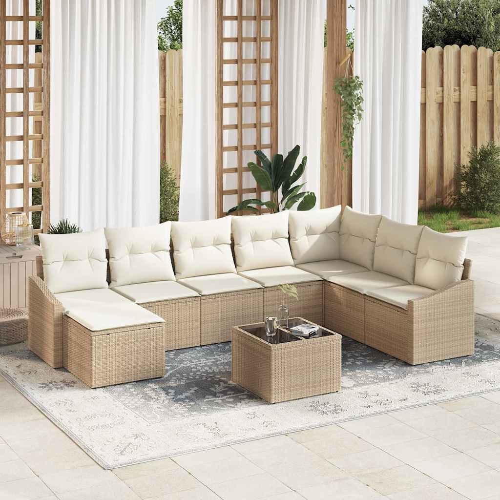 vidaXL Tuinbank Set met kussen 8 pcs Zwart en Crème poly rattan
