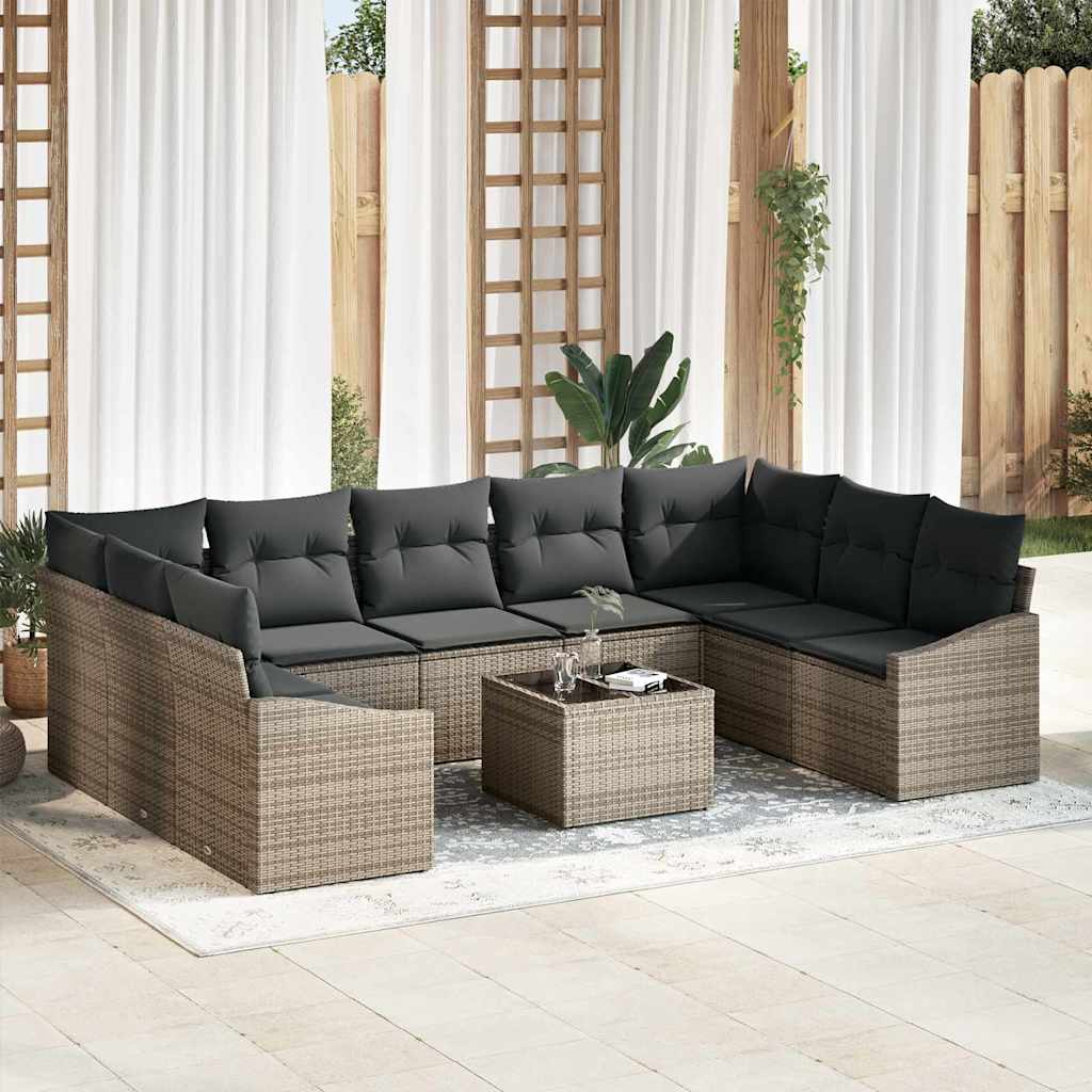 vidaXL Tuinbank Set met opslag 9 pcs Zwart en Crème poly rattan