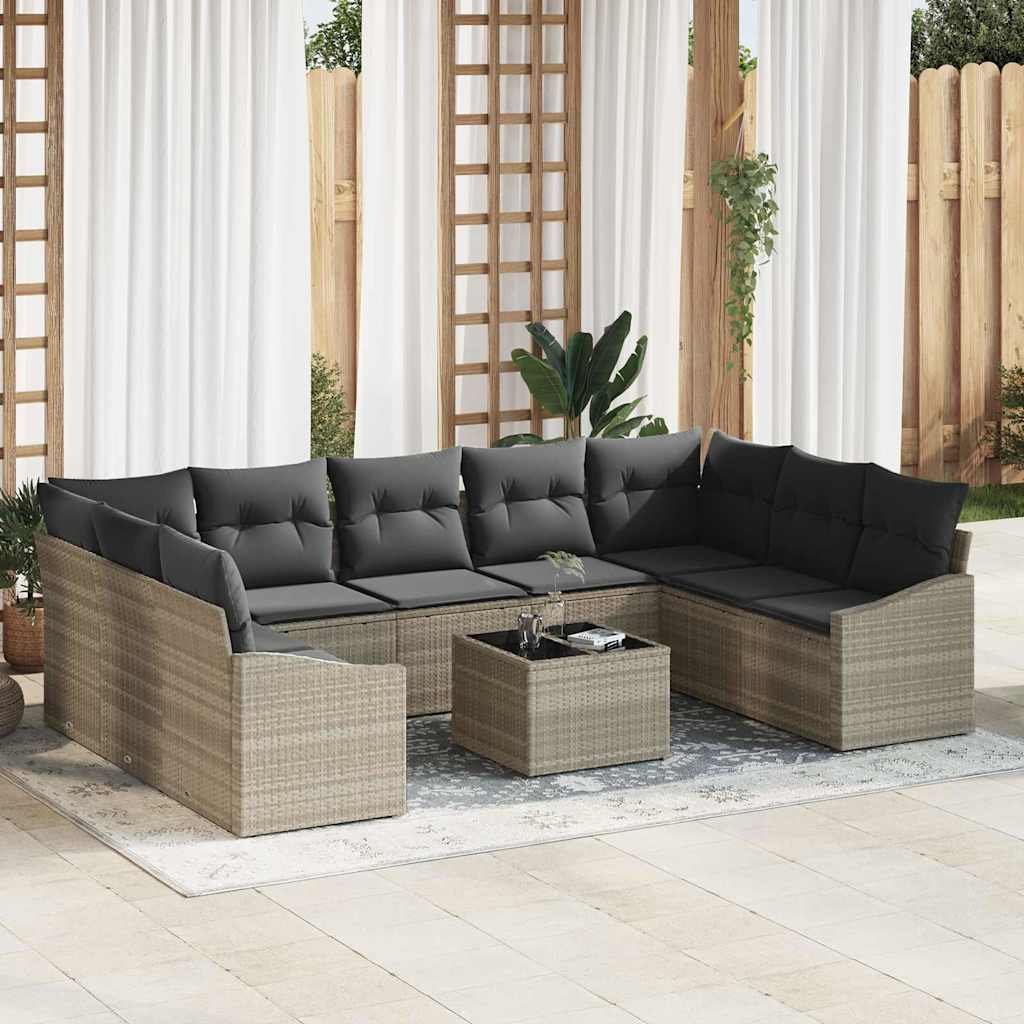 vidaXL Tuinbank Set met opslag 9 pcs Zwart en Crème poly rattan
