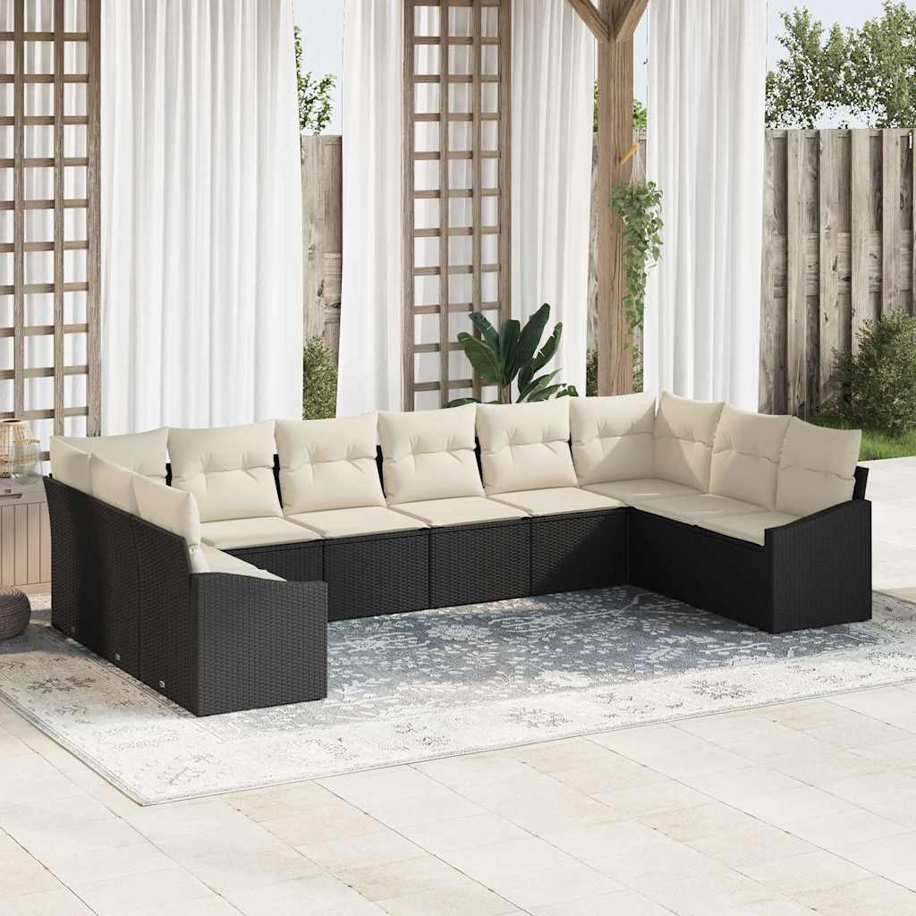 vidaXL Tuinbank Set met opslag 10 pcs Zwart en Crème poly rattan
