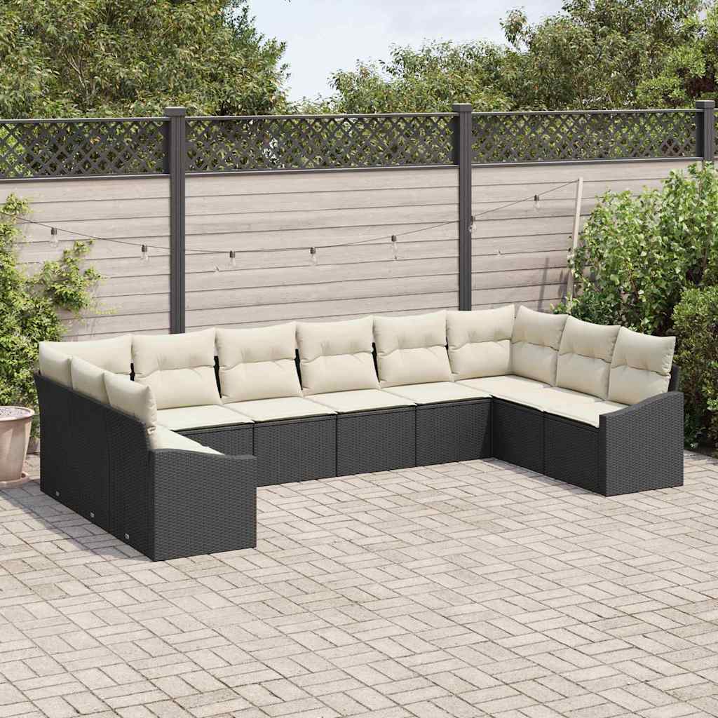 vidaXL Tuinbank Set met opslag 10 pcs Zwart en Crème poly rattan
