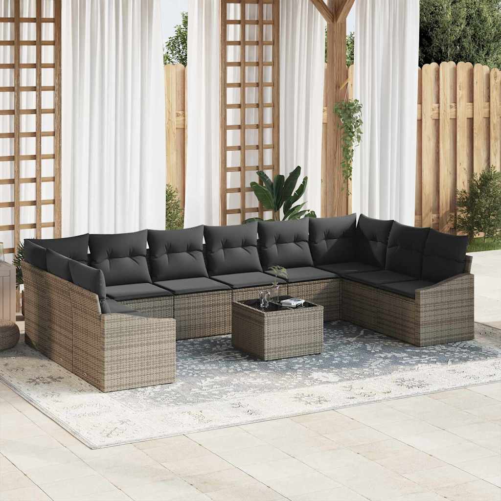 vidaXL Tuinbank Set met opslag 10 pcs Zwart en Crème poly rattan
