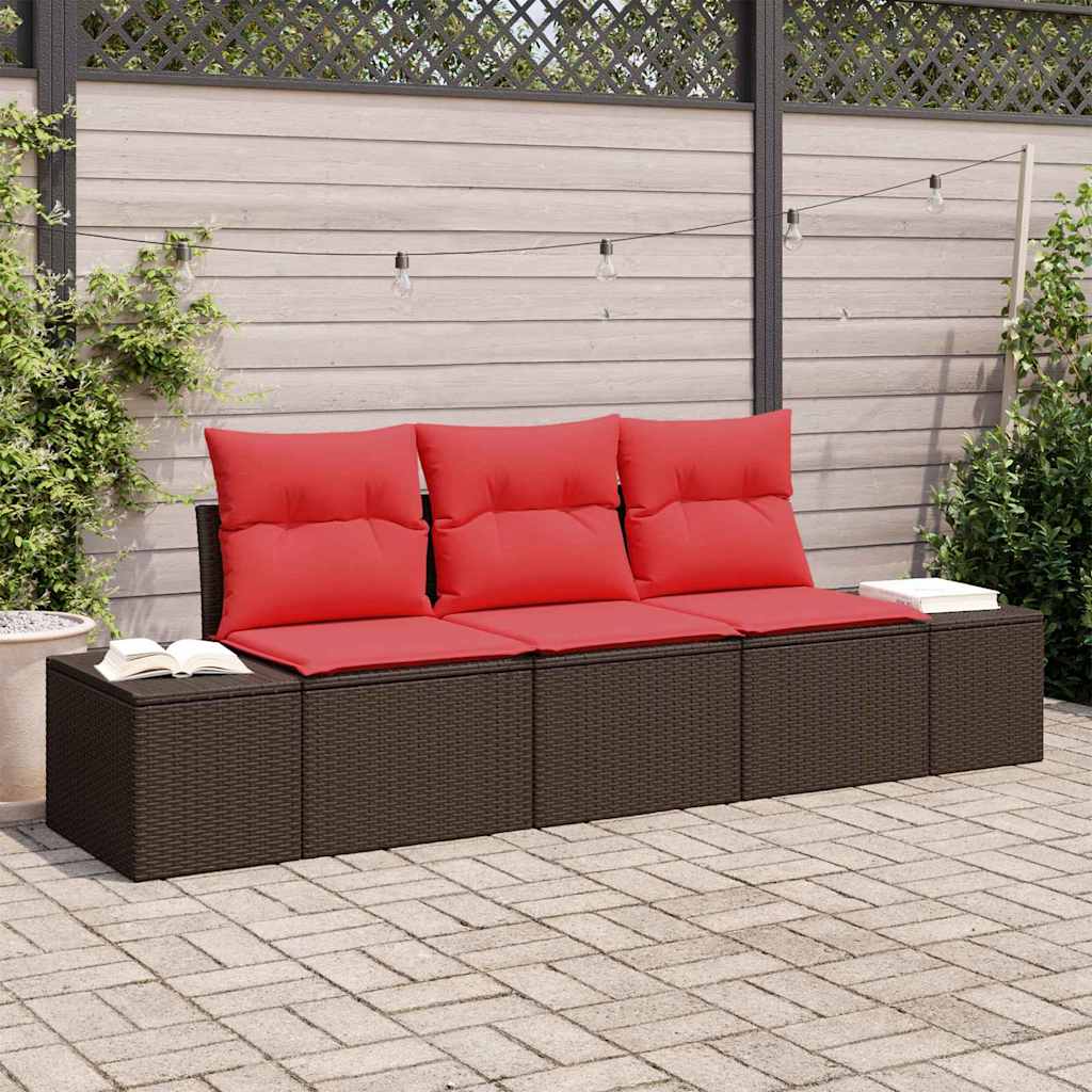 vidaXL Tuinbank Set 3 st Bruin en Rood poly rattan