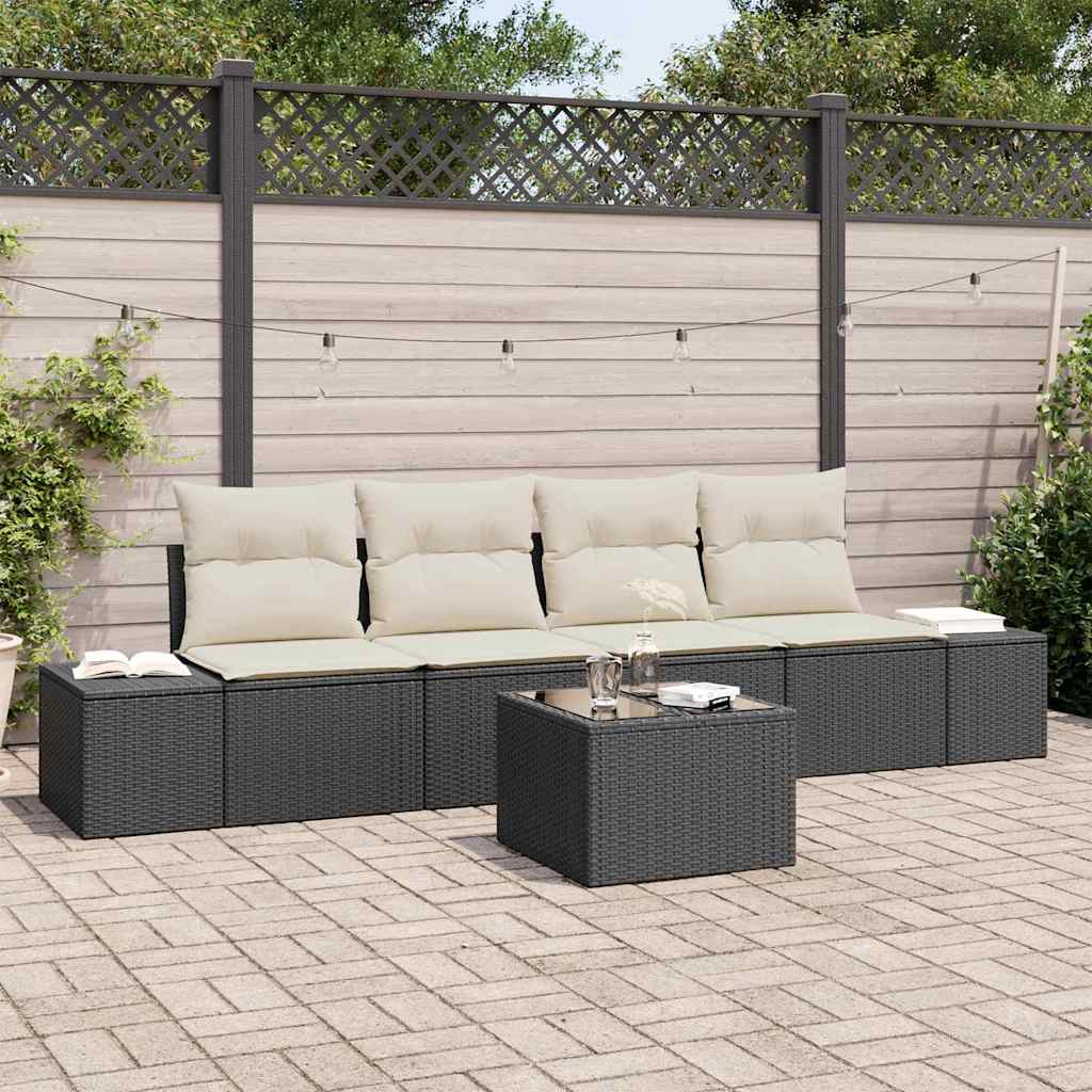 vidaXL Tuinbank Set met kussen 5 pcs Zwart en Crème poly rattan